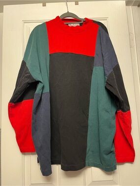 Vintage Colorblock Crewneck Sweatshirt - Bold Red, Teal, Navy & Black